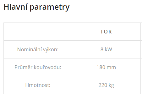 Tor Hlavní parametry